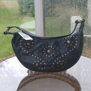 Franco Sarto black leather hobo gold studs